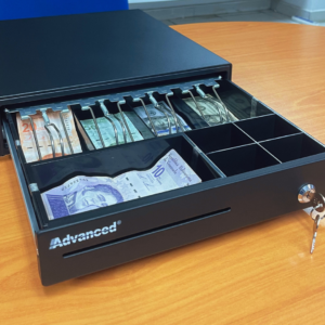 Gaveta porta dinero ADV600 de alta seguridad para puntos de venta y cajas registradoras.