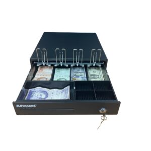 Gaveta porta dinero ADV600 de alta seguridad para puntos de venta y cajas registradoras.