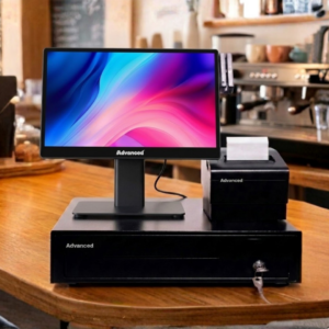 Computadora All-In-One táctil modelo AP16-A para punto de venta en un mostrador comercial.